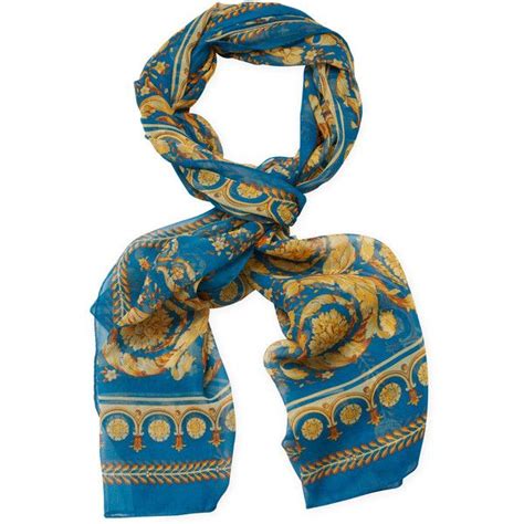 versace silk long scarf blue